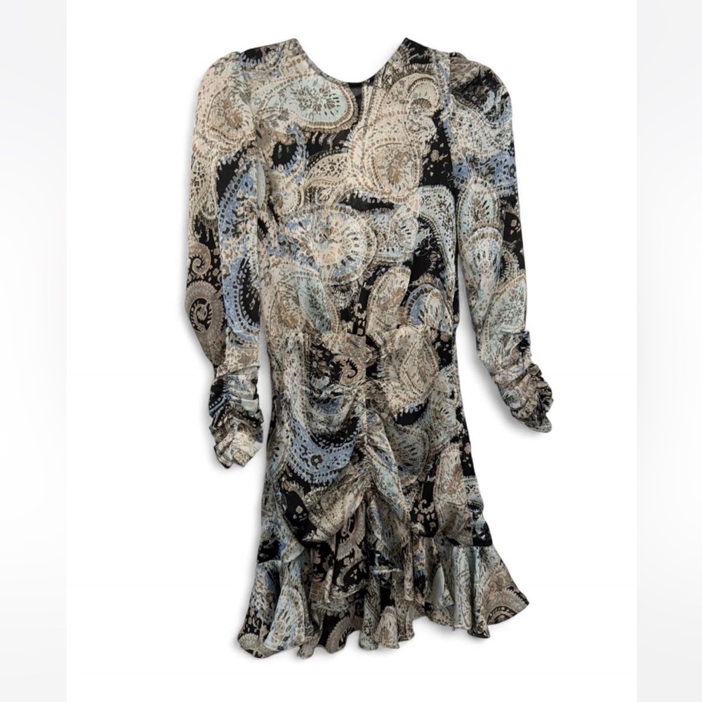 Zara Elegant Paisley Print Dress - Black and Blue